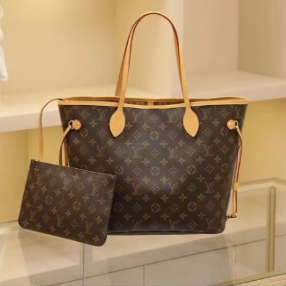 AUTHENTIC LOUIS VUITTON • Large Neverfull Tote & Pochette Patina Monogram Bag • - Picture 14 of 16